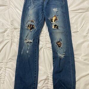 Judy Blue Distressed Blue Jeans with Animal Print Details